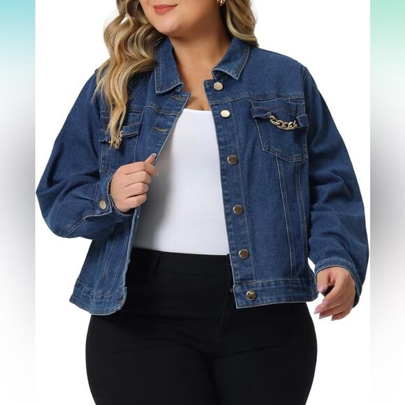 Agnes Orinda Plus Size Denim Jacket Long Sleeves Button Down Cropped Jean 4X - Picture 1 of 5